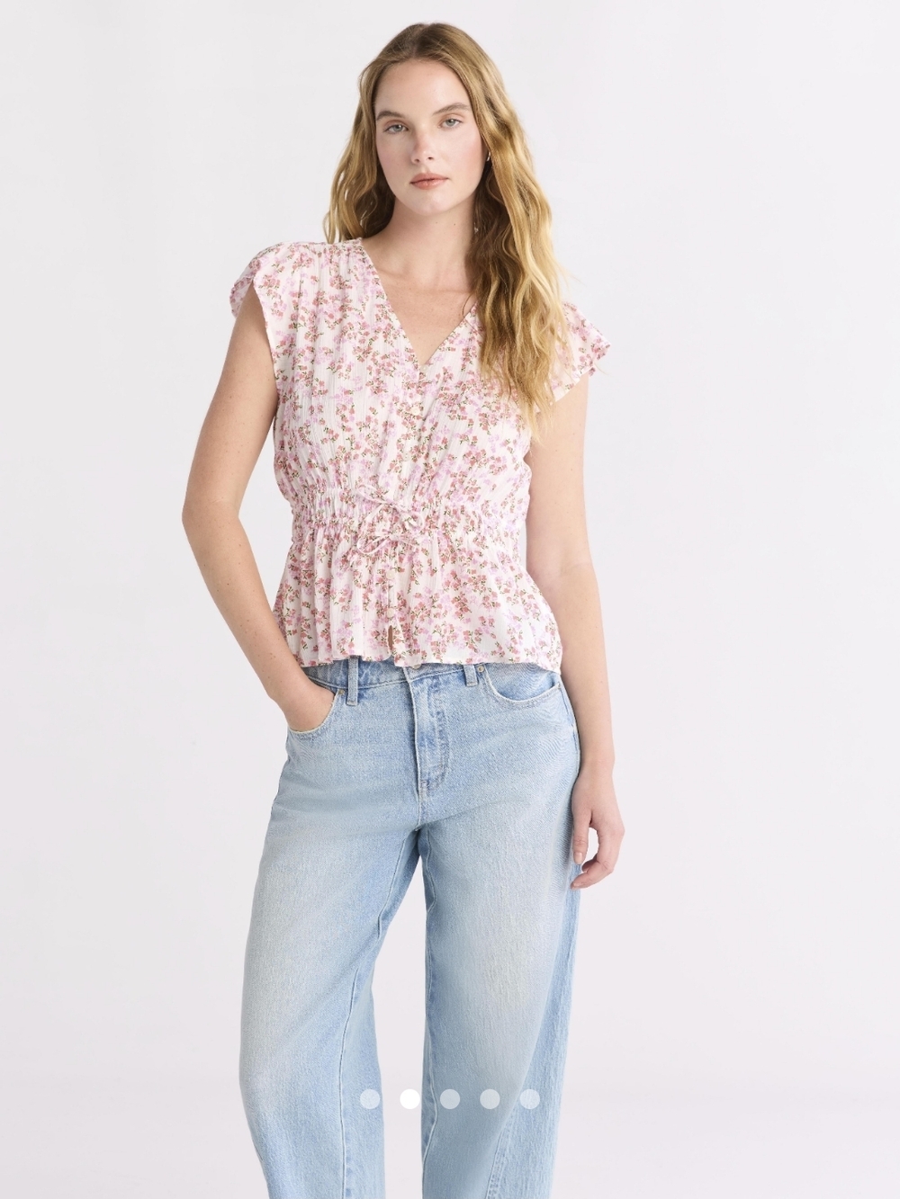 Time and Tru Peplum Flutter in Coral Peony